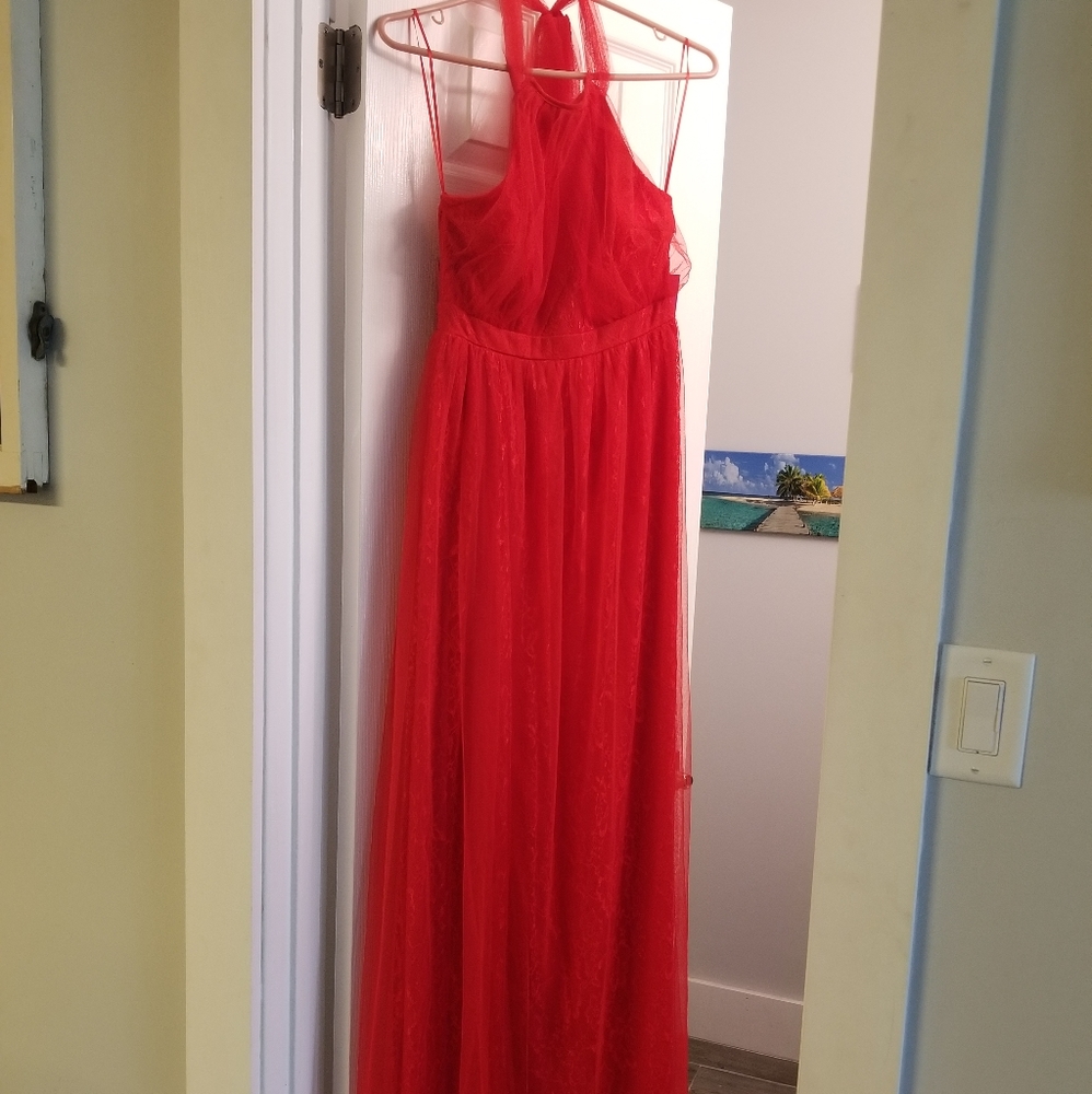 Red lace long dress
